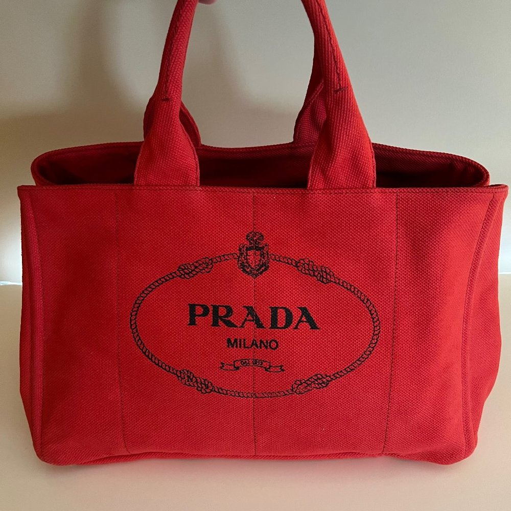 Vintage Prada Canapa Logo Tote Red Canvas New
